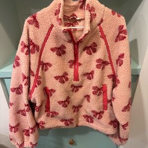 Cozy Pink and Red Butterfly Fleece Pullover
